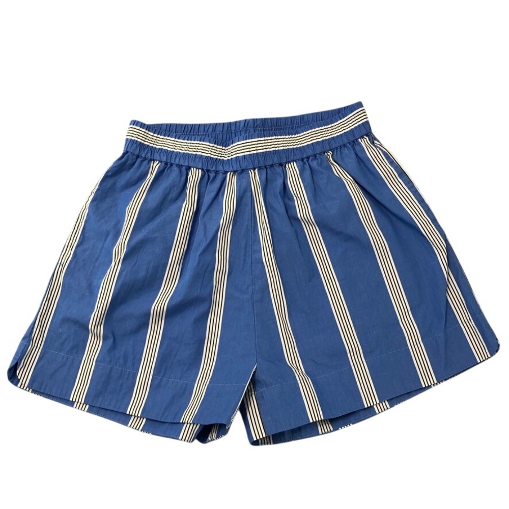 LMND Shorts Womens Small Blue White Striped Cotton Elastic Waist High Rise